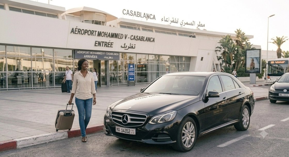 Arrivée à l'aéroport Mohammed V, voiture Teranga Taxi